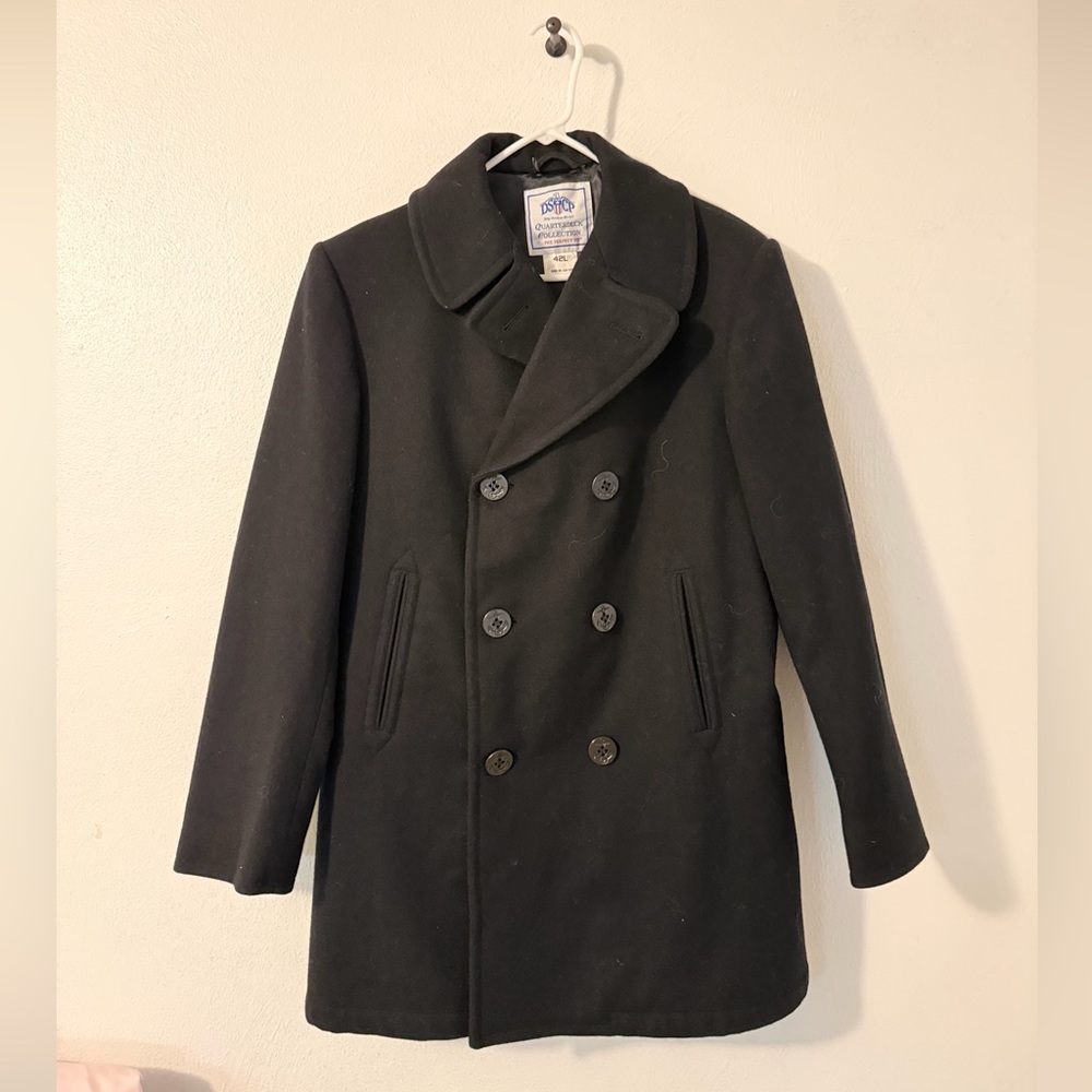 US Navy DSCP Quarterdeck Peacoat Black 42L Wool Military Issue